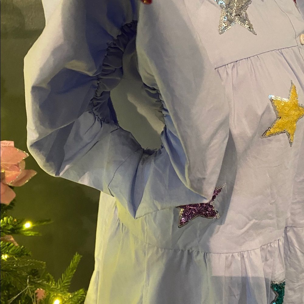 Peach Love California Light Blue Button-Up Dress with sequined stars - Picture 5 of 7